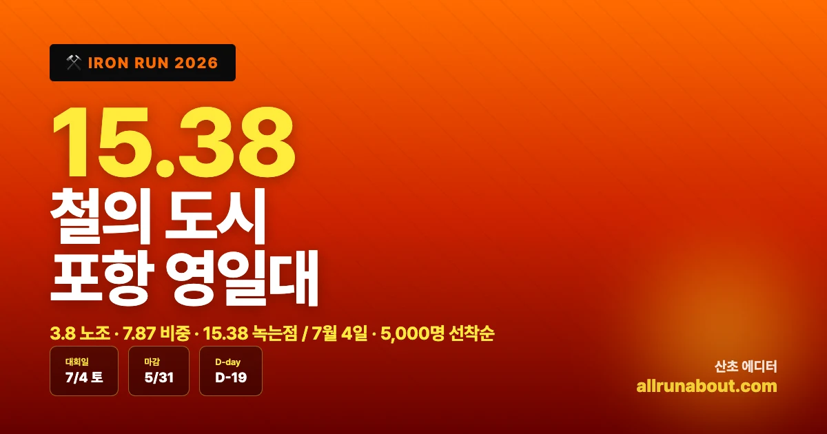 2026 포항 아이언런 D-19 | 7/4 영일대 — 3.8·7.87·15.38km 철의 도시 컨셉, 5/31 마감
