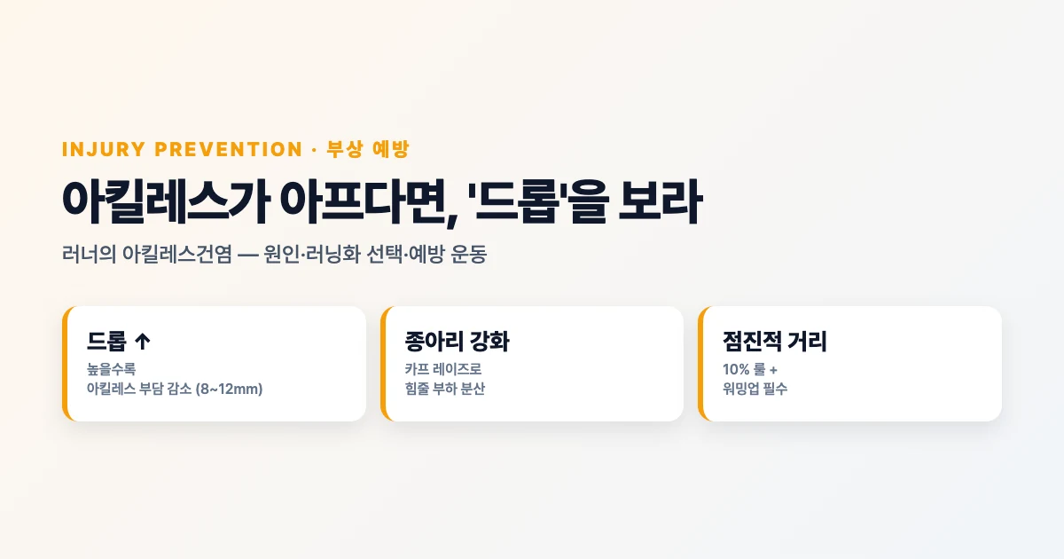 러너의 아킬레스건염 — 왜 생기고 러닝화로 어떻게 줄일까 | 드롭·쿠션·예방 운동 완벽 가이드
